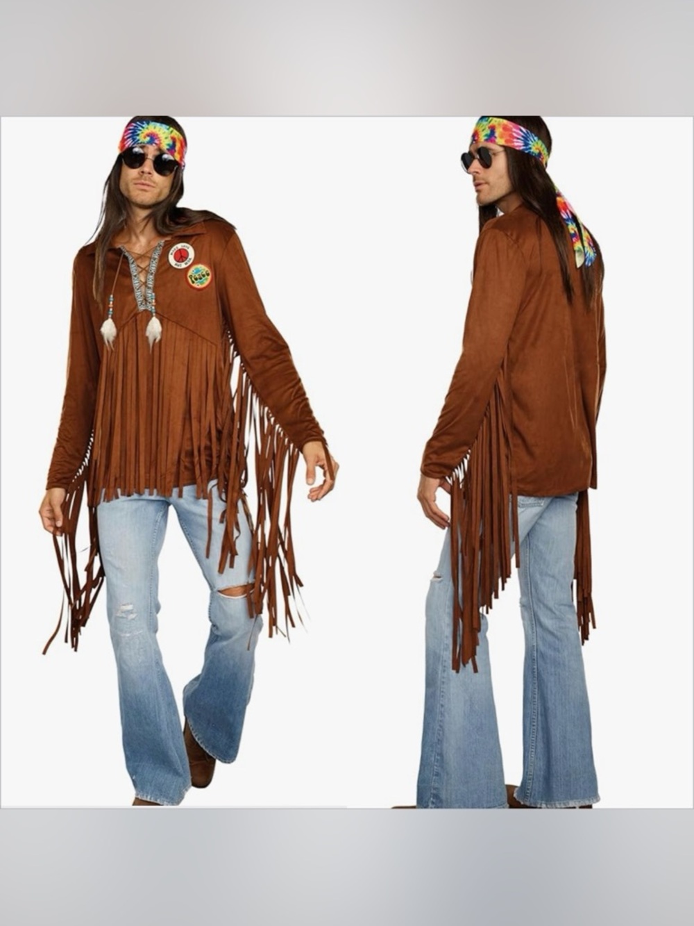 Dreamgirl Hippie Dude Costume top, a 1960s-inspired faux-suede fringe festival
